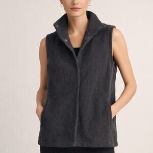 NEW Eileen Fisher Vest Womens S Black Cotton Boucle Snap Hiking Outdoor Small